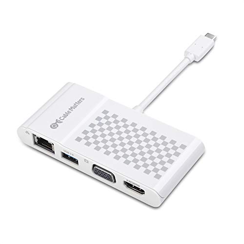 Cable Matters USB C Multiport Adapter (USB C Dock with USB C to HDMI or USB C to VGA), USB 3.0 and Ethernet White - USB-C and Thunderbolt 3 Port Compatible for MacBook Pro, Dell XPS 13, 15 and More