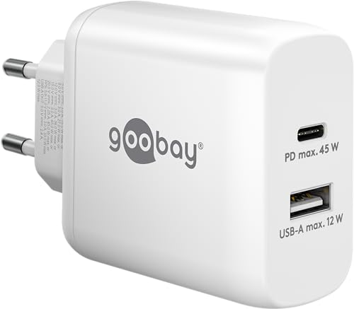 Goobay 65412 Dual Charger 45W/USB-C & USB-A Fast Charger Power Delivery/Charging Power Supply with 2 USB Ports/Charger for Mobile Phone, iPad, Tablet etc.