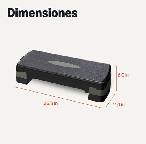 Plataforma de Step para Ejercicios Aeróbicos, Escalón Ajustable para Entrenamiento en Casa, 68.58cm, Negro/Gris
