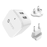 Fast Charging Travel Wall Charger - Syncwire 31W/6A 2-Port USB Plug with US UK EU Adapter for Apple iPhone 11/XR / 8/7 / 6s, iPad, Samsung Galaxy, LG, OnePlus & More -White
