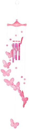 Crystal Pink Butterfly Wind Chime SOLEDI Bell Garden Ornament Gift For Yard Garden Home Room Decor