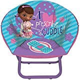 Image of Doc Mcstuffins Mini Saucer Chair Blue Toddler Kids Seat Portable Character Comfortable Seating Saucer Shape Sturdy Metal Frame Polyester Cushioned Seat Playroom Easy Storage Bedroom