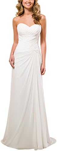 Vivebridal Women's A-Line Chiffon with Pleat Lace Up Beach Wedding Dress Lvory 6