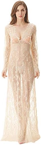 cunlin Women Floor Length Deep-V See Through Floral Lace Gown Maxi Maternity Dress for Photo Shoot
