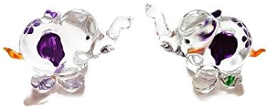 Hot 2 Pcs/Set Handmade Colorful Elephant Hand Blown Glass and Acrylic Hand Painted Art Figure Home Decoration (60x45mm, Purple)