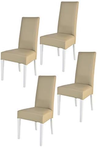 Tommychairs - Set of 4 modern chairs LUISA for kitchen, dining room and restaurant, structure in wood of beech painted white and an upholstered seat covered in eco leather colour flax