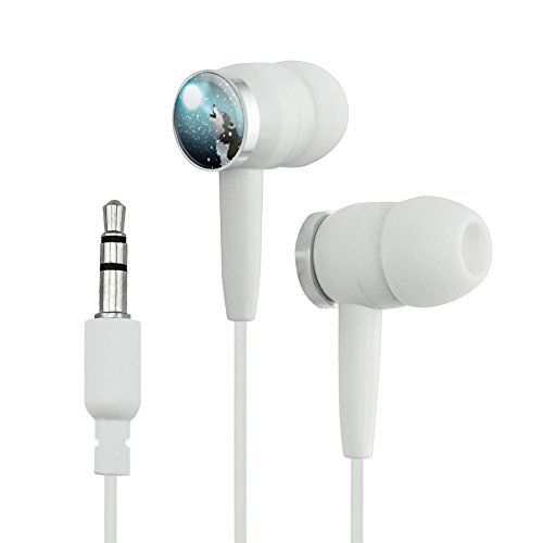 Howling Wolf Moon Snow Novelty In-Ear Earbud Headphones - White