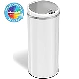 iTouchless 13 Gallon Touchless Sensor Trash Can with Odor Filter System, Round Steel Garbage Bin, Perfect for Home, Kitchen, Office, Alpine White