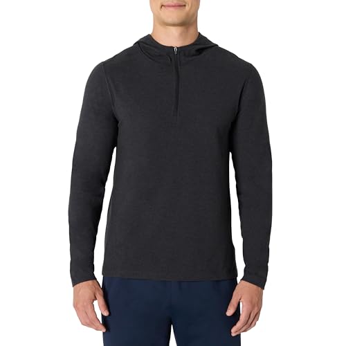 Haut d’Entraînement et de Course à Pied à Manches Longues, Fermeture Zippée sur Le Haut, Tissu Technique Doux et Léger, Coupe Athlétique Homme, Noir Teinture Spatiale, XL