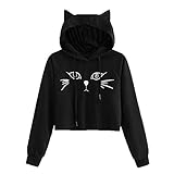 Girls’ Hoodie, Misaky Sweatshirt Casual Cartoon Cat Print Long Sleeve Drawstring Ear Hood Blouse Jumper Tops