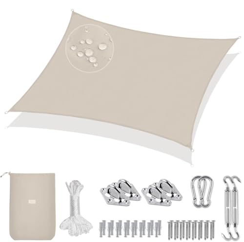 Sekey Sonnensegel Wasserdicht 2x3m Rechteckig mit Edelstahl Befestigungs Kit PES Polyester, Sonnenschutz 95% UV Schutz Windschutz Reißfest Wetterfest, für Balko