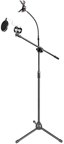 DI TUTTI Microphone Floor Stand With Boom Arm,360 Degree Rotating Phone Holder, Mic Clip And Pop Filter Windscreen