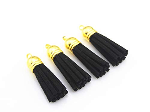 QIANHAILIZZ40 Gold Cap 1-1/2 Inch Faux Suede Tassel Tassel Charm with CCB Cap for Keychain Cellphone Straps Jewelry Charms LAS1021