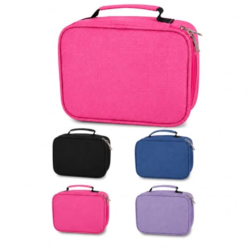 Estojo Escolar Box Organizador 72 Divisórias Grande com Alça Porta Canetas e Lápis Case Escolar Multifuncional Removível Premium (Rosa)