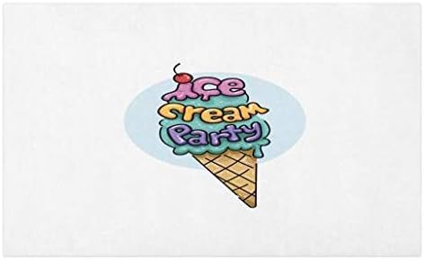 Bee Brown Ice Cream Doormat, Cartoon Style Waffle Cone with Green Topping Words Ice Cream Party and Cherry, Decorative Polyester Floor Mat with Non-Skid Backing, 15.7 * 23.5 Inches, Multicolor