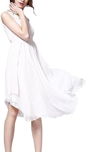 GuBarBy Silk Women Sexy Summer Bohemian Crew Neck Sleeveless Elastic Waist Irregular Beach Long Maxi Dress S