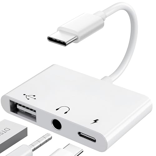 【3 in 1】USB C Jack 3.5mm Adapter with 60W OTG Charger Adapter, Audio Type C to Aux Earphone Splitter for iPhone 17/16/15 Samsung Galaxy S25 Ultra/ A56/ S24 S23 i-Pad Pro Air Pixel
