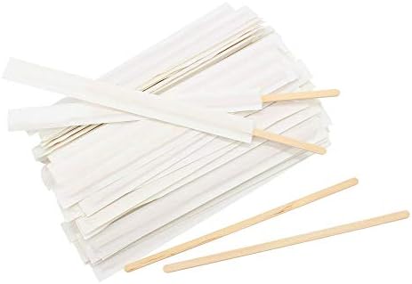 Wooden Coffee Stir Sticks Great for Mixing Coffee Other Drinks Disposable Tea Beverage Stirrer,190mm, Paper Wrapped 100 Pcs