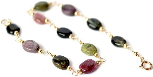 Natural Multi Tourmaline Wire Wrapped Chain Bracelet in 14K Gold Fill