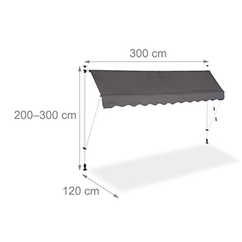 Relaxdays Klemmmarkise Balkon, Handkurbel, höhenverstellbar, UV-beständig, ohne Bohren, Polyester, 300 cm breit, grau – Bild 5