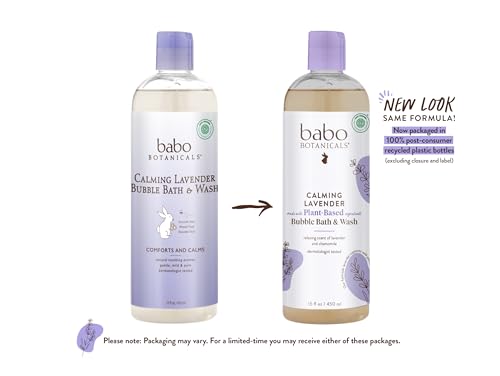 BABO Botanicals Calming Lavender 2-in-1 Bubble Bath & Wash - Relaxing Chamomile & Lavender - EWG Verified- Vegan- for All Ages- Scented with Lavender Essential Oil - 1 or 2-Pack