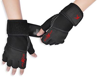FitKatz Premium Weight lifting Gloves with 18" Wrist Wrap Support and Pull up Tabs for Men and Women Great for Gym Workout, Weightlifting, Fitness Crossfit Training, Deadlift &amp; WODs (Medium,Black/Red)