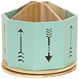 Spinning Desktop Stationary Organizer â€“ Decorative Wooden Rotating Pen and Pencil Cup â€“ 4 Compartment Teal Desk and Table Top Office Supplies Station with Arrow Design - by Designstyles