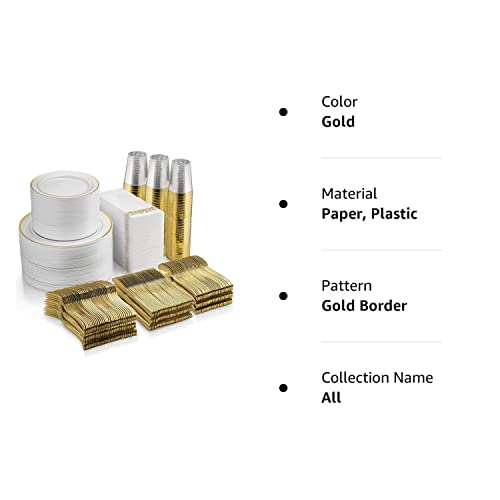 Munfix 700 Piece Gold Dinnerware Set 200 Gold Rim Plastic Plates