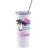 Summer girls trip cup spring break 2021 20 oz Stainless Steel Skinny Tumbler with Personalized Swirl Name Includes Straw and Lid - Bridesmaid, Bachelorette, Bridal Party Gifts