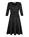 MISSKY Women Sexy V-neck 3 4 Sleeve Slimming Tunic Fit and Flare Waist Crossover Business Church Dress Casual Black M