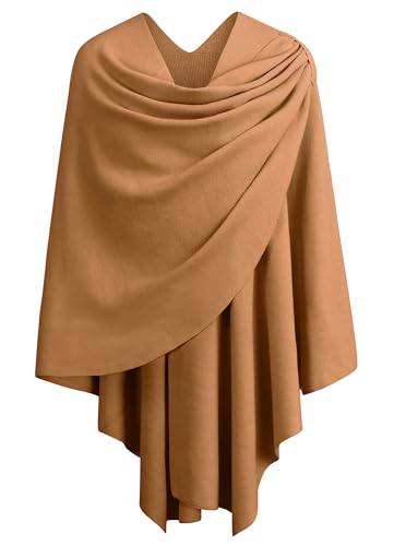 PULI Womens Large Cross Front Poncho Sweater Wrap Topper Knitted Elegant Shawls Cape for Fall Winter