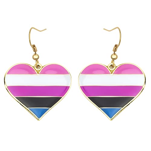 Gender Fluid Pride Heart Shape Dangle Earrings Gay & Lesbian LGBT Pride Gifts Rainbow Jewelry