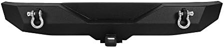 Black Textured Steel Rock Crawler Offroad Rear Bumper with 2" Hitch Receiver &amp; 2x D-Ring for 2007-2017 Jeep Wrangler