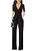 Chic-Lover Women's Elegant Solid Jumpsuit Wrap Top High Waisted Wide Leg Pants Jumpsuits Romper with Belt (Black, M)