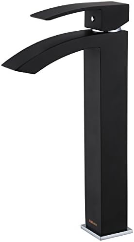 Bathroom Basin Faucet Waterfall Single Handle One Hole Brass Lavatory Vessel Mixer Taps (Tall Matte Black)