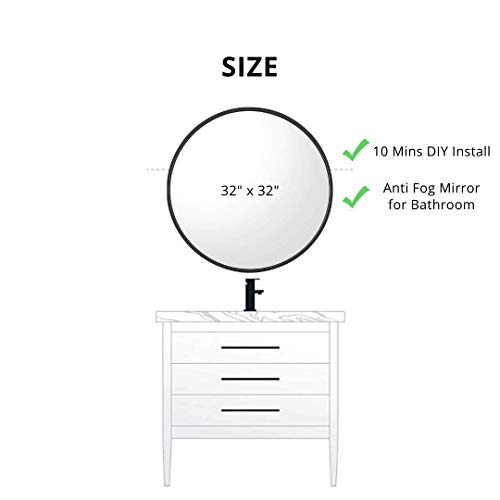 Kinger Home Black Round Mirror 32 Inch, Large Circle Vanity Mirror for