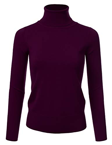 NINEXISWomen's Basic Long Sleeve Soft Turtle Neck Sweater Top Darkpurple L