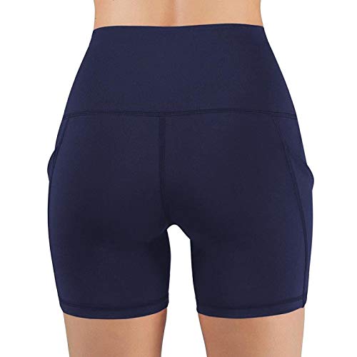 LOVESOFT Women's Workout Cycling Running Volleyball Tights Yoga Shorts with Side Pockets (Dark Blue, XL)