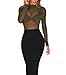 J&Design Women Green Sheer Mesh Long Sleeve Mok Neck Jumpsuit BodysuitsX-LargeGreen