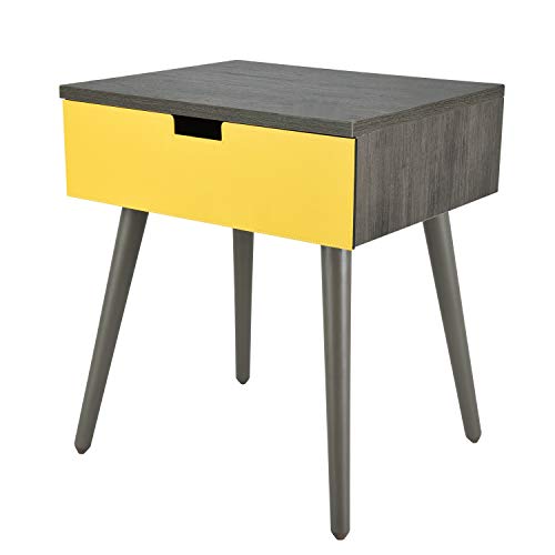 Frylr Nightstand Bedside Table with Drawer Solid Wood Legs End Table for Living Room Bedroom 18.8''x15.7''x21.5'- Grey and Yellow