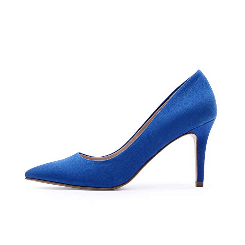 TIHOO Women's Classic Pointed Toe High Heel Dress Pumps Slip On Basic Shoes (8 M US, Blue)