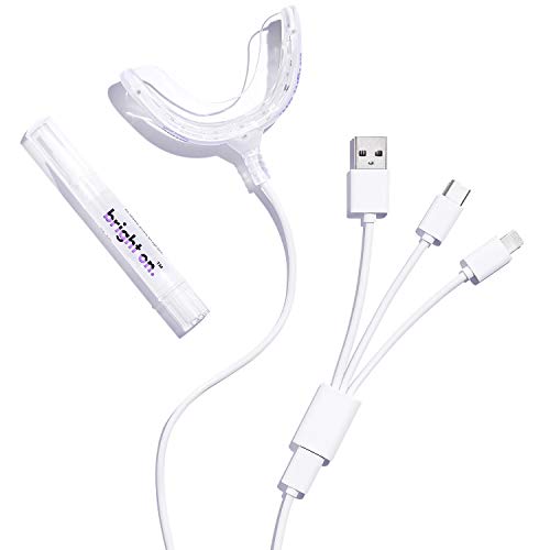 bright on Teeth Whitening 20-LED Accelerator Light Plus 1 Premium Hydrogen Peroxide Whitening Pen, Brighten 3x Faster Than Strips - USB, USB-C, microUSB, and Lightning Adapter for Phones, Mint