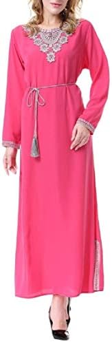 Pluszing Womens Drawstring Muslim Arab Printed Saudi Abaya Dress
