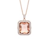 NYC Sterling Women Rose Gold Plated Cubic Zirconia Simulated Morganite Halo Pendant Necklace
