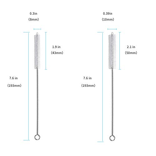 Haneye Drinking Straw Brush,Flexible Bendable Tube Pipe Cleaner Soft Smoothie Hydroflask Reusable Stainless Steel Nylon Straw Brush Kit For Daily Living Straw Cleaning 7.6"x8 mm/10 mm 10pcs Set - Thumbnail 3