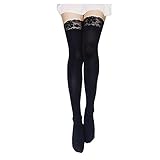 FUNOC Women's Lace Top Opaque Thigh High Stockings