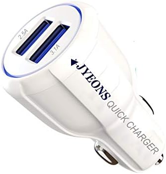 JYEONS ® - Quick Dual Port car Charger of (3.1 Amp & 2.5 A) Turbo Fast Charging for All Phones (White)