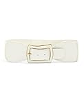 Lady Metal Single Pin Buckle Stretchy Cinch Band Waist Belt Off White
