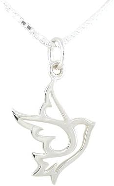 Open Design Peace Dove Pendant Necklace in Sterling Silver on 18" Box Chain, #8352