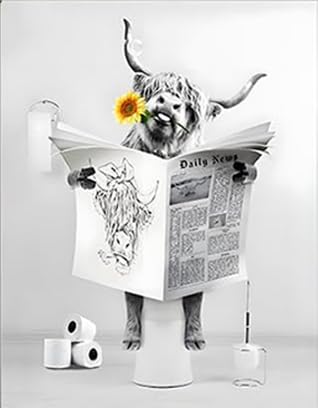 QPLGTU Bathroom Animal Decoration Pictures, Interesting Animal Poster Decoration Pictures, Bath Cow Poster Decoration Canvas Painting, Frameless (Style 5, 40x60cm*1)